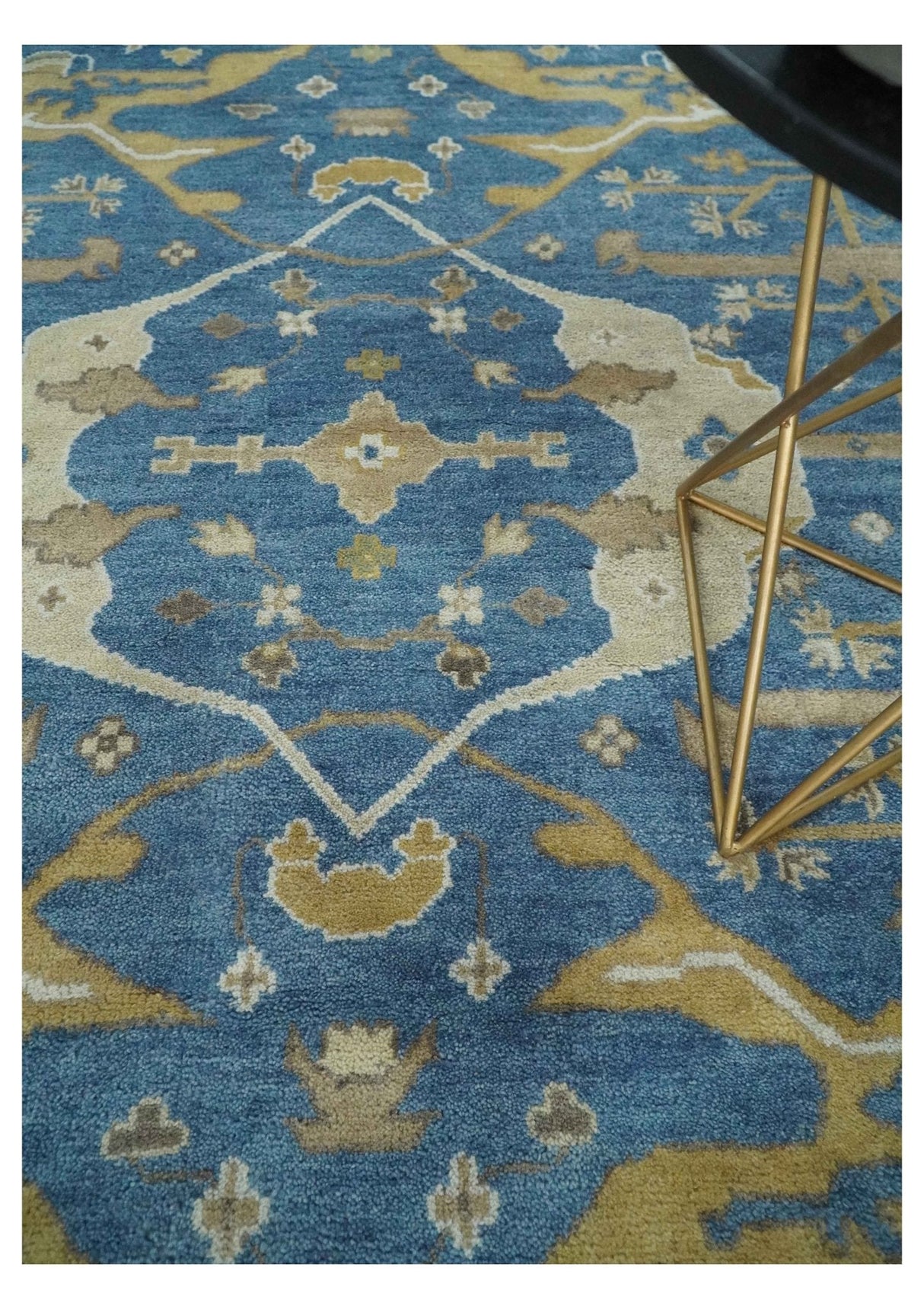 Hand Knotted Blue, Beige and Olive Oriental Oushak 8x10 Wool Area Rug