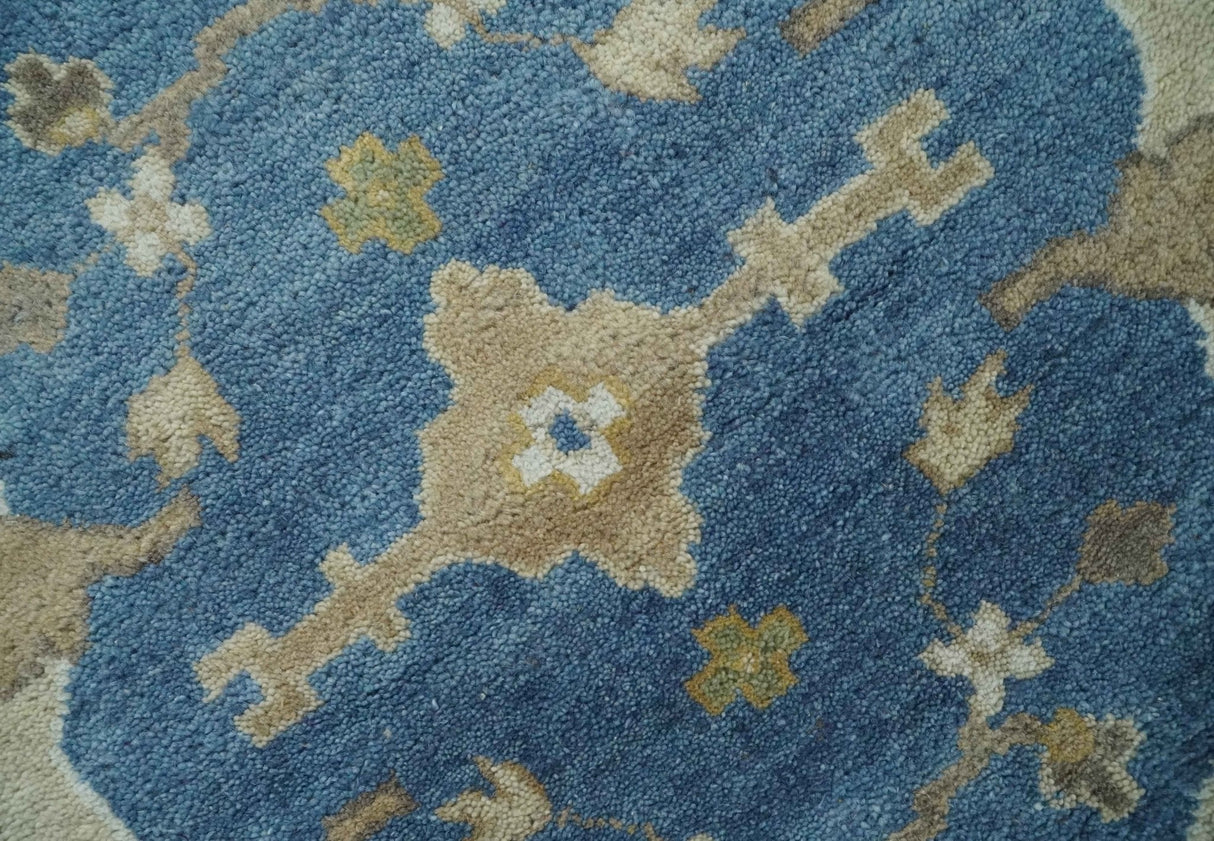 Hand Knotted Blue, Beige and Olive Oriental Oushak 8x10 Wool Area Rug