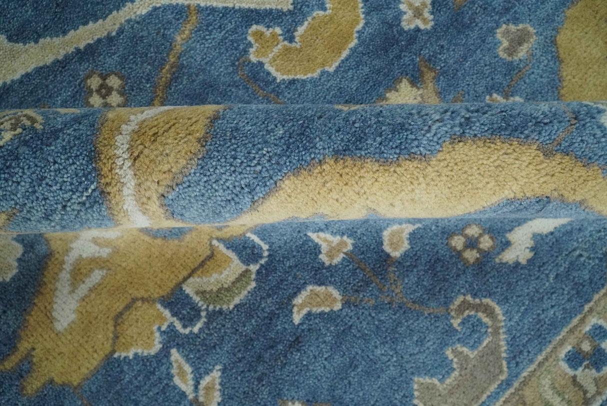 Hand Knotted Blue, Beige and Olive Oriental Oushak 8x10 Wool Area Rug