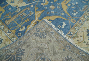 Hand Knotted Blue, Beige and Olive Oriental Oushak 8x10 Wool Area Rug