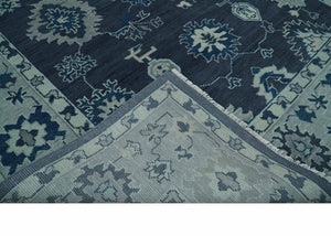 Hand Knotted Blue, Silver and Ivory Traditional Oushak Vintage Style Wool Rug