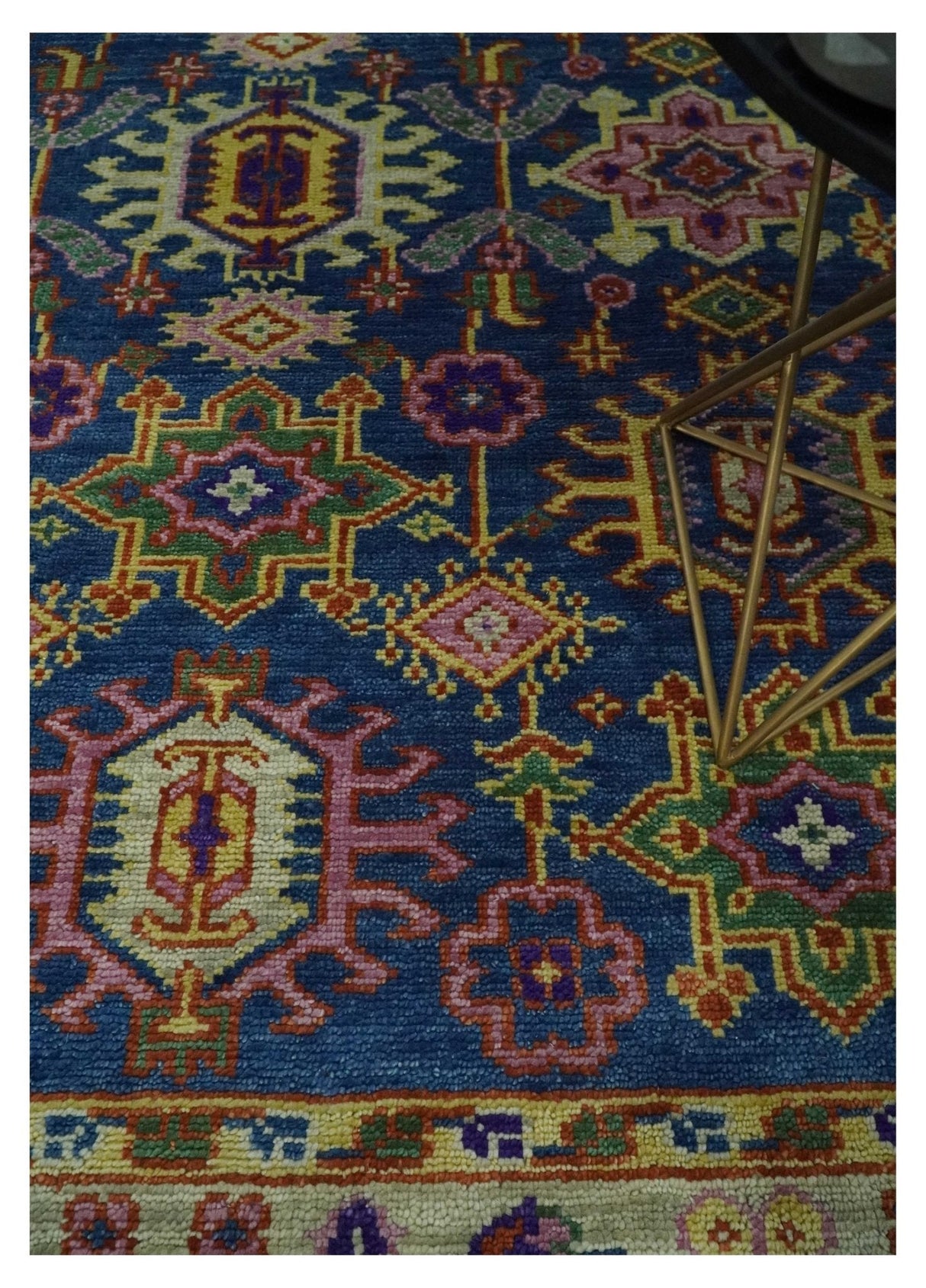 Hand Knotted Blue and Beige Persian Oushak Wool Rug