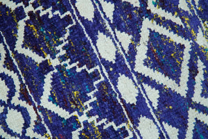 Hand Knotted Blue and Ivory 8x10 Southwestern Tribal Trellis Recycled Art Silk Area Rug