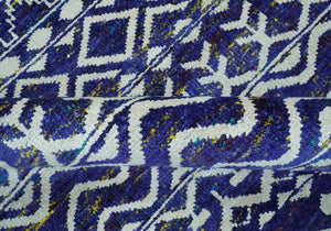 Hand Knotted Blue and Ivory 8x10 Southwestern Tribal Trellis Recycled Art Silk Area Rug