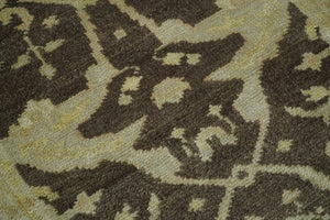 Hand Knotted Brown and Beige Antique Oushak Wool Runner Rug