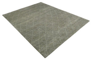 Hand Knotted Charcoal and White 9x12 Trellis Moroccan Rug Made with Fine Wool | TRDCP651912