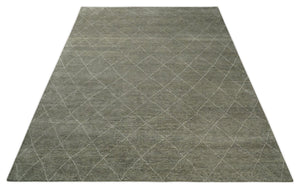 Hand Knotted Charcoal and White 9x12 Trellis Moroccan Rug Made with Fine Wool | TRDCP651912