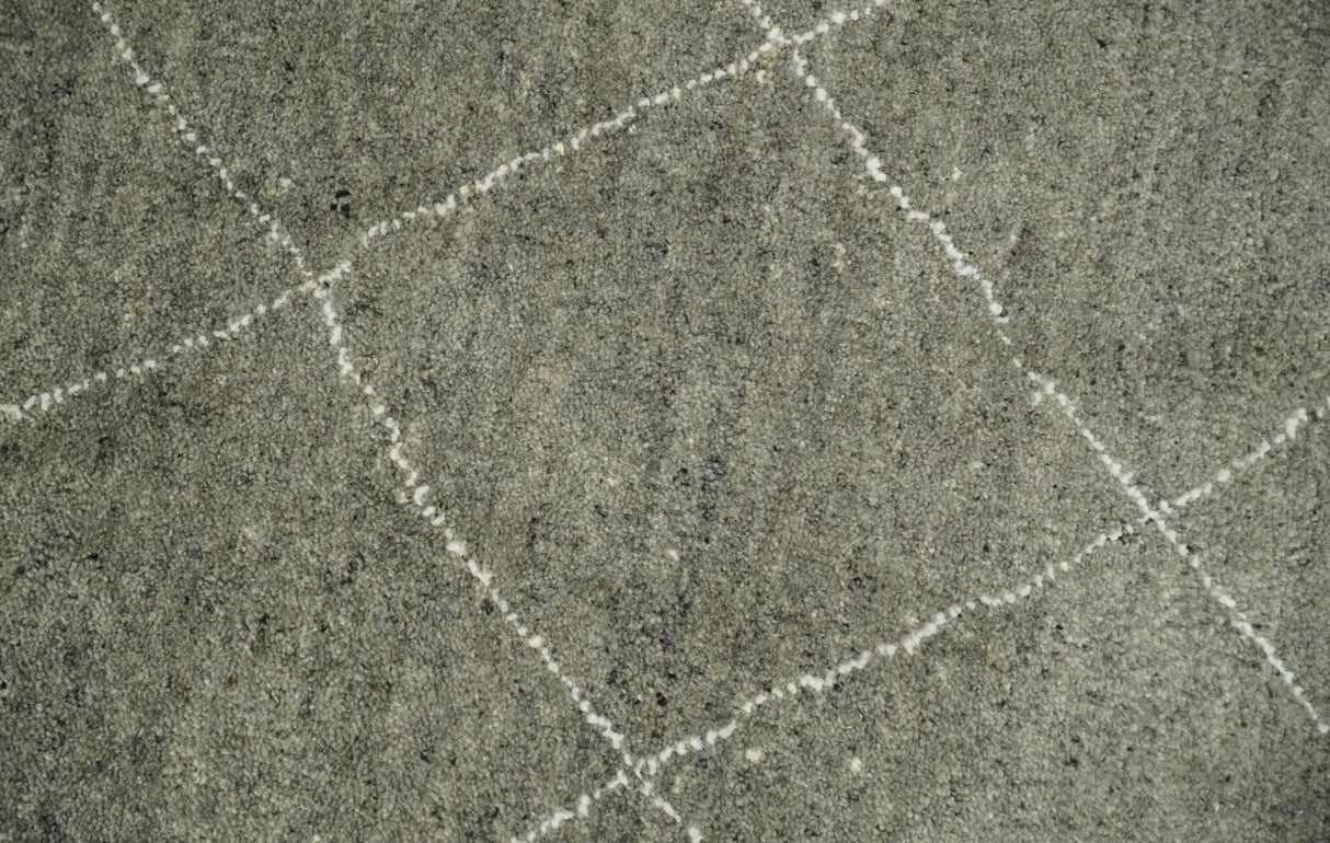 Hand Knotted Charcoal and White 9x12 Trellis Moroccan Rug Made with Fine Wool | TRDCP651912