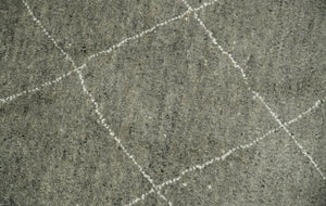 Hand Knotted Charcoal and White 9x12 Trellis Moroccan Rug Made with Fine Wool | TRDCP651912
