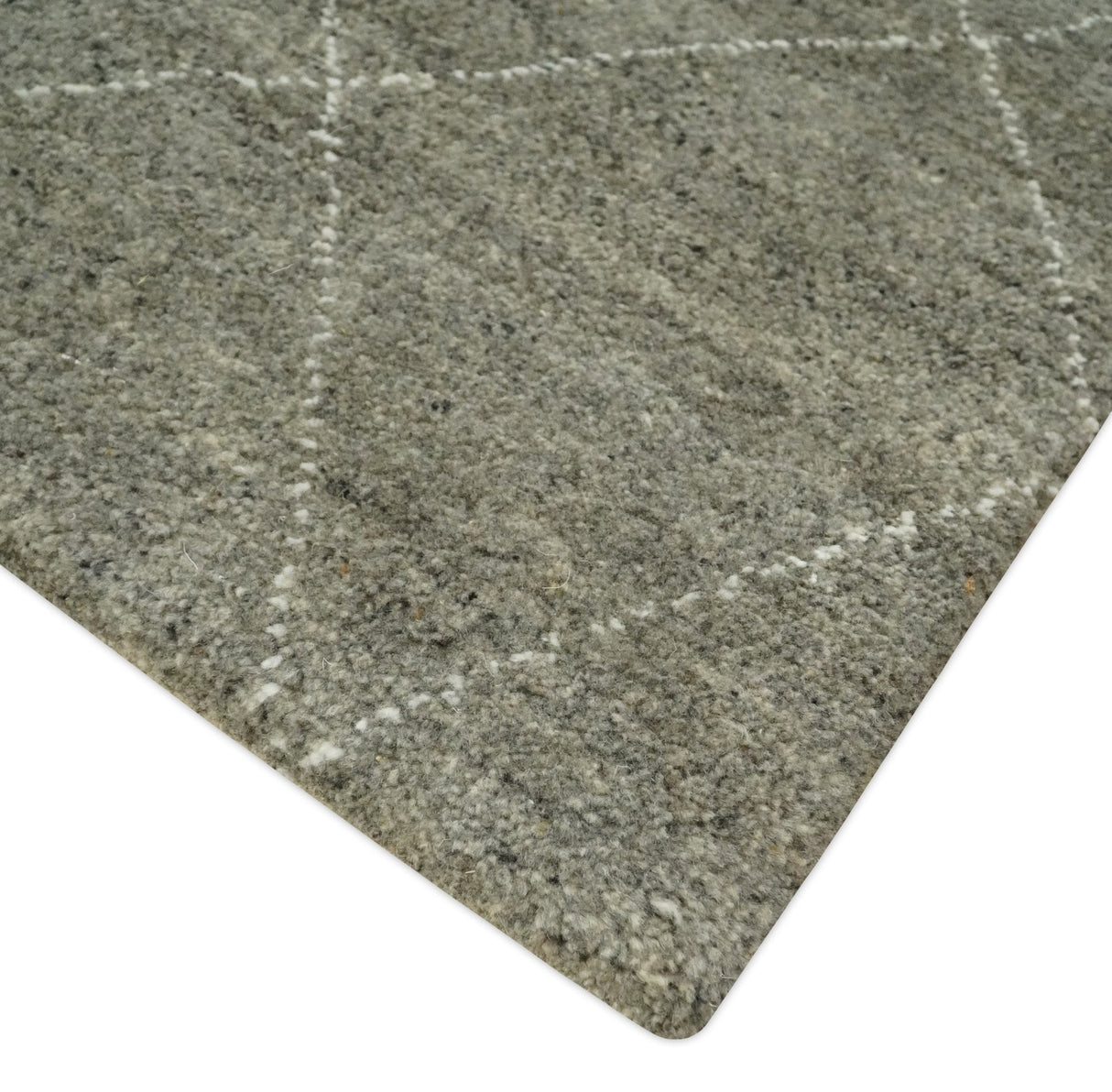 Hand Knotted Charcoal and White 9x12 Trellis Moroccan Rug Made with Fine Wool | TRDCP651912