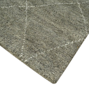 Hand Knotted Charcoal and White 9x12 Trellis Moroccan Rug Made with Fine Wool | TRDCP651912