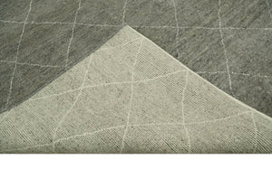 Hand Knotted Charcoal and White 9x12 Trellis Moroccan Rug Made with Fine Wool | TRDCP651912