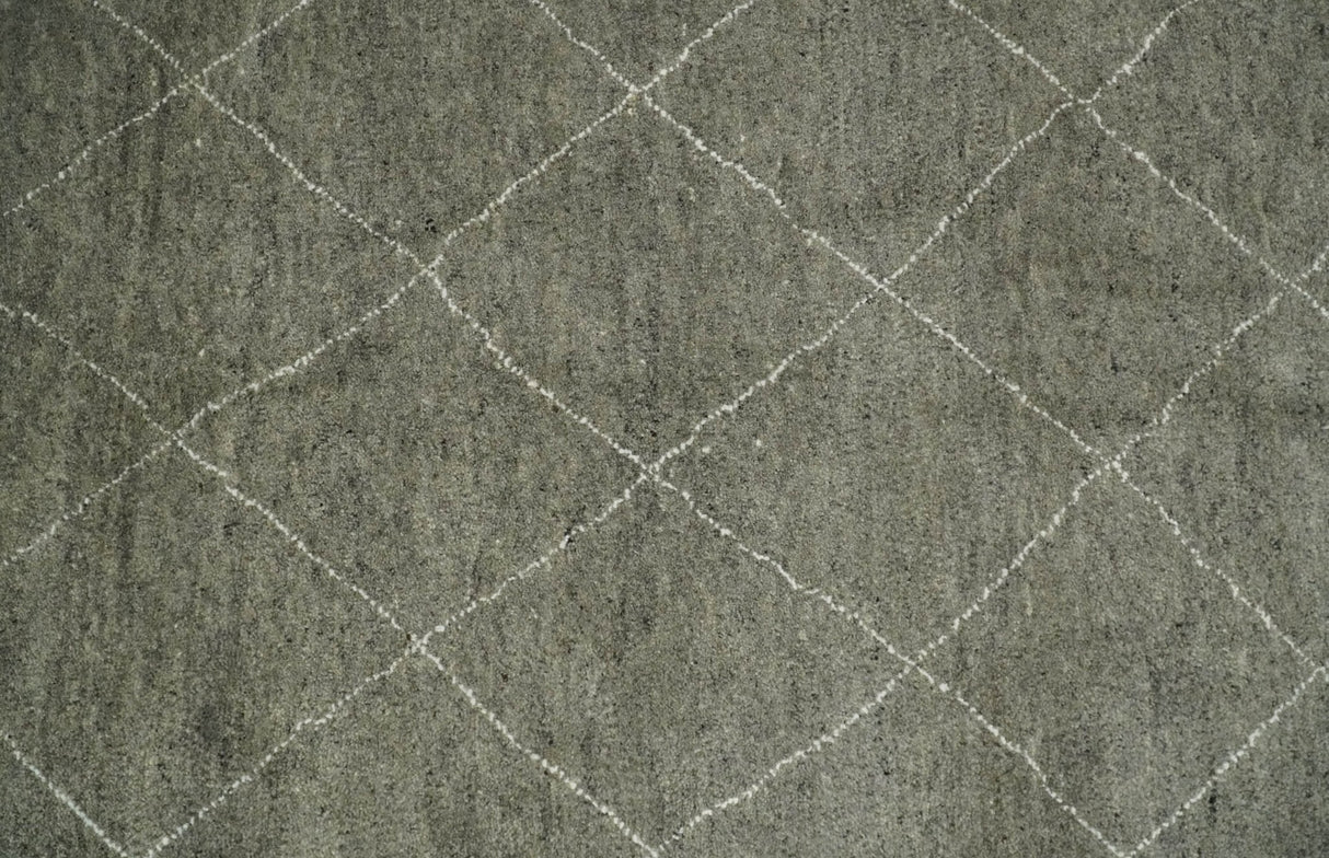 Hand Knotted Charcoal and White 9x12 Trellis Moroccan Rug Made with Fine Wool | TRDCP651912
