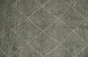 Hand Knotted Charcoal and White 9x12 Trellis Moroccan Rug Made with Fine Wool | TRDCP651912