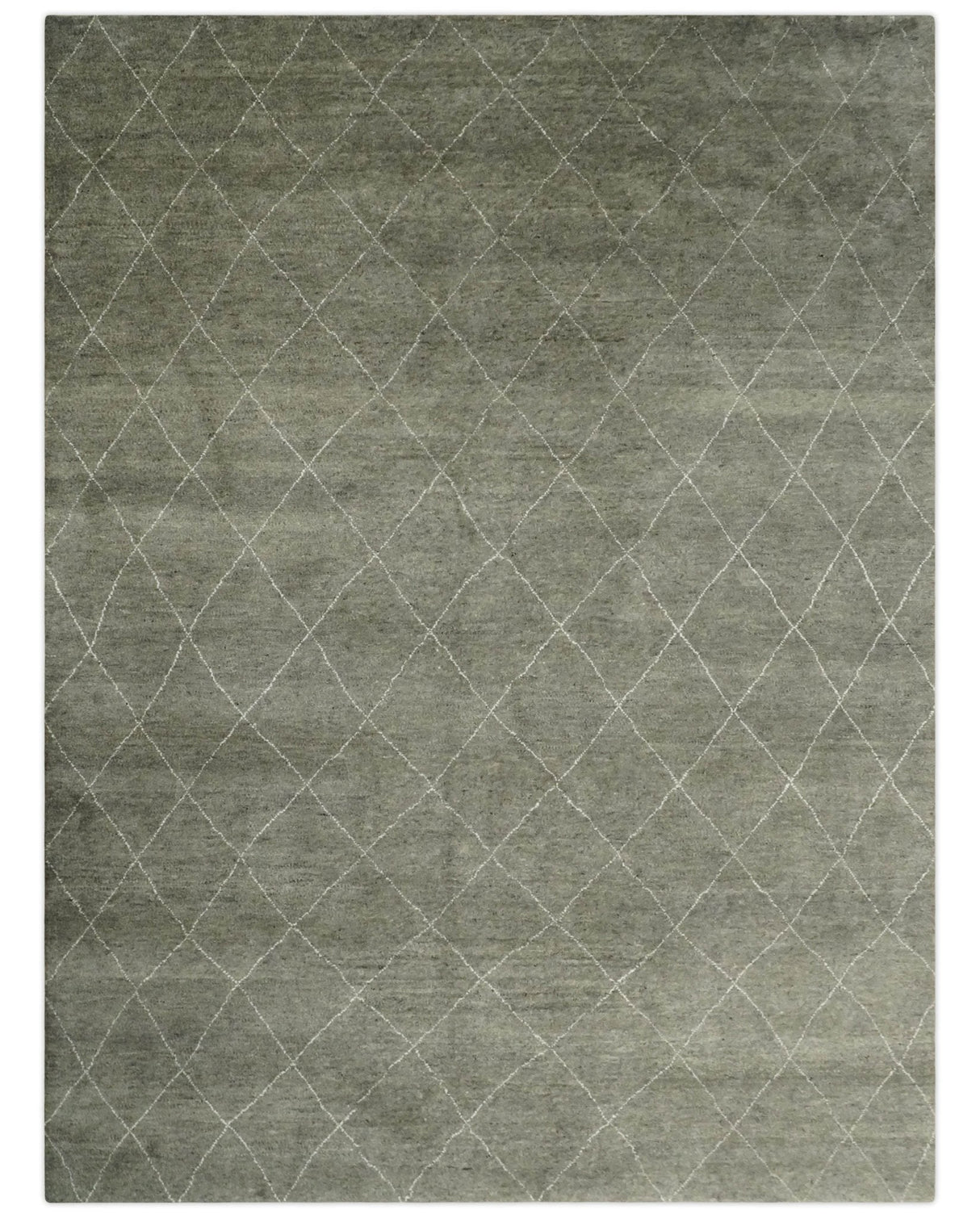 Hand Knotted Charcoal and White 9x12 Trellis Moroccan Rug Made with Fine Wool | TRDCP651912