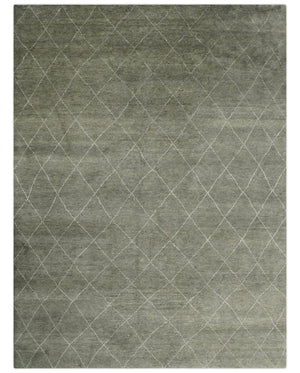 Hand Knotted Charcoal and White 9x12 Trellis Moroccan Rug Made with Fine Wool | TRDCP651912
