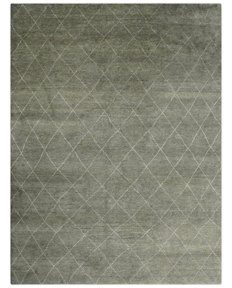 Hand Knotted Charcoal and White 9x12 Trellis Moroccan Rug Made with Fine Wool | TRDCP651912