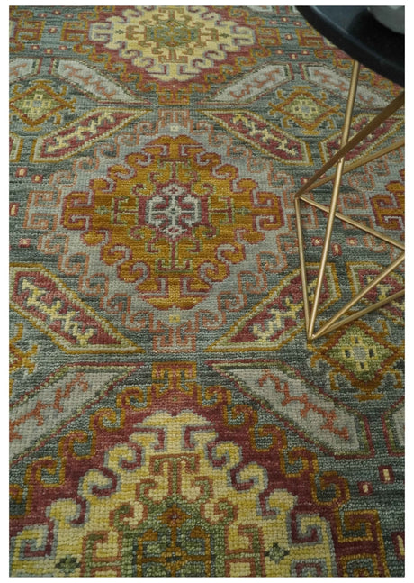 Hand Knotted Gold and Charcoal 8x10 Oriental Traditional Wool Area Rug