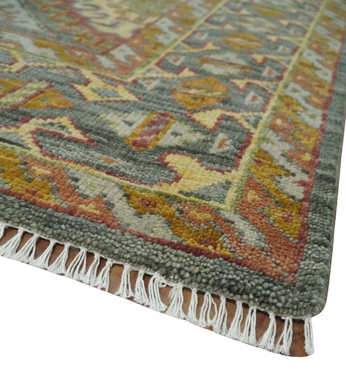Hand Knotted Gold and Charcoal 8x10 Oriental Traditional Wool Area Rug