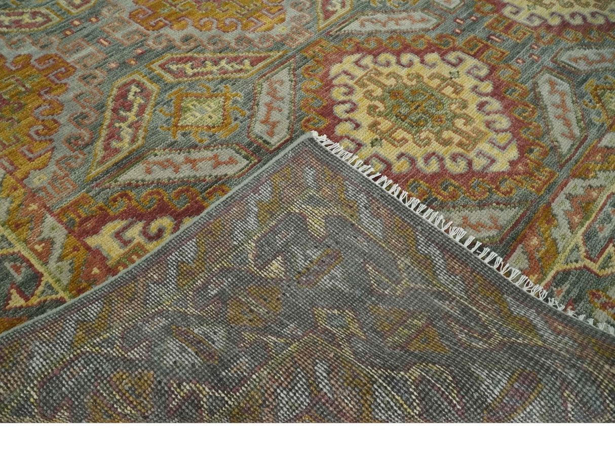 Hand Knotted Gold and Charcoal 8x10 Oriental Traditional Wool Area Rug