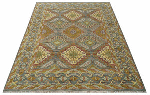 Hand Knotted Gold and Charcoal 8x10 Oriental Traditional Wool Area Rug