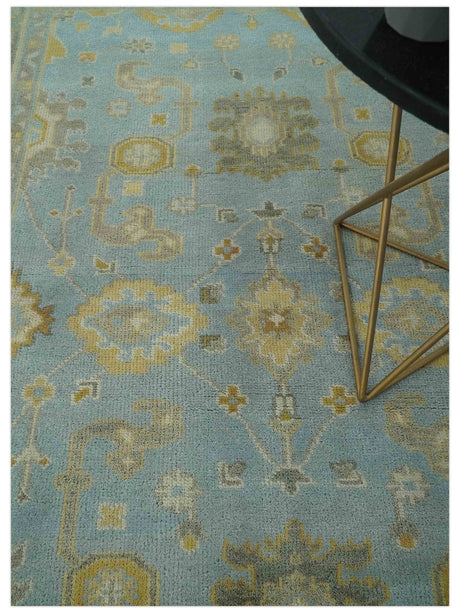 Hand Knotted Gray, Ivory and Mustard 6x8.8 Traditional Oriental Oushak wool rug