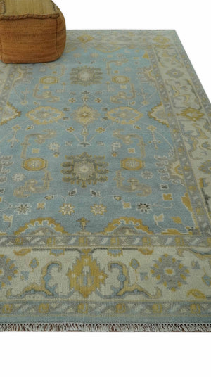 Hand Knotted Gray, Ivory and Mustard 6x8.8 Traditional Oriental Oushak wool rug