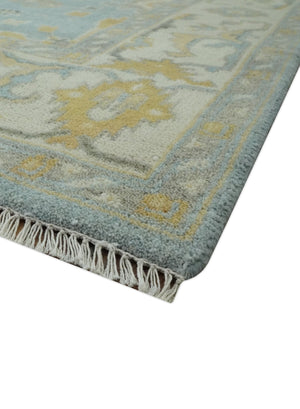 Hand Knotted Gray, Ivory and Mustard 6x8.8 Traditional Oriental Oushak wool rug