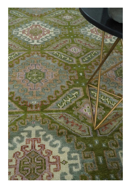 Hand Knotted Green, Ivory and Silver Oriental Traditional 9x12 Wool Area Rug