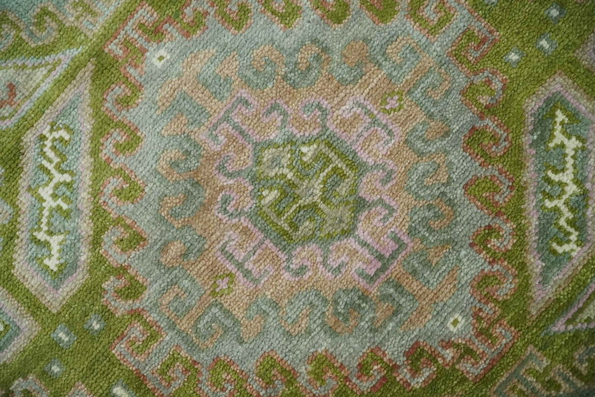 Hand Knotted Green, Ivory and Silver Oriental Traditional 9x12 Wool Area Rug