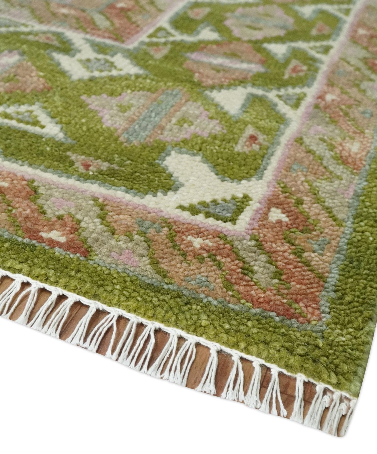 Hand Knotted Green, Ivory and Silver Oriental Traditional 9x12 Wool Area Rug