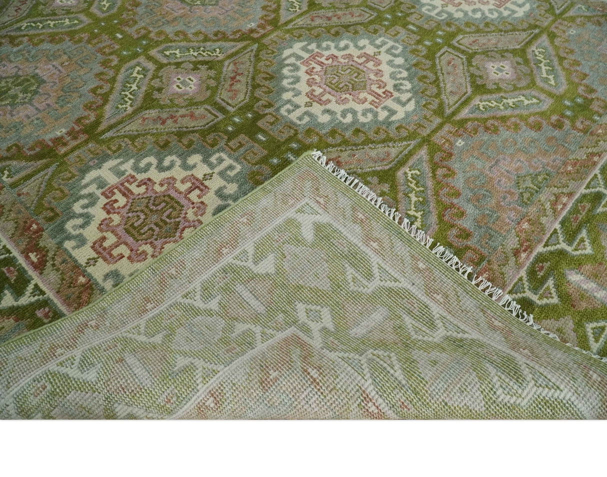 Hand Knotted Green, Ivory and Silver Oriental Traditional 9x12 Wool Area Rug