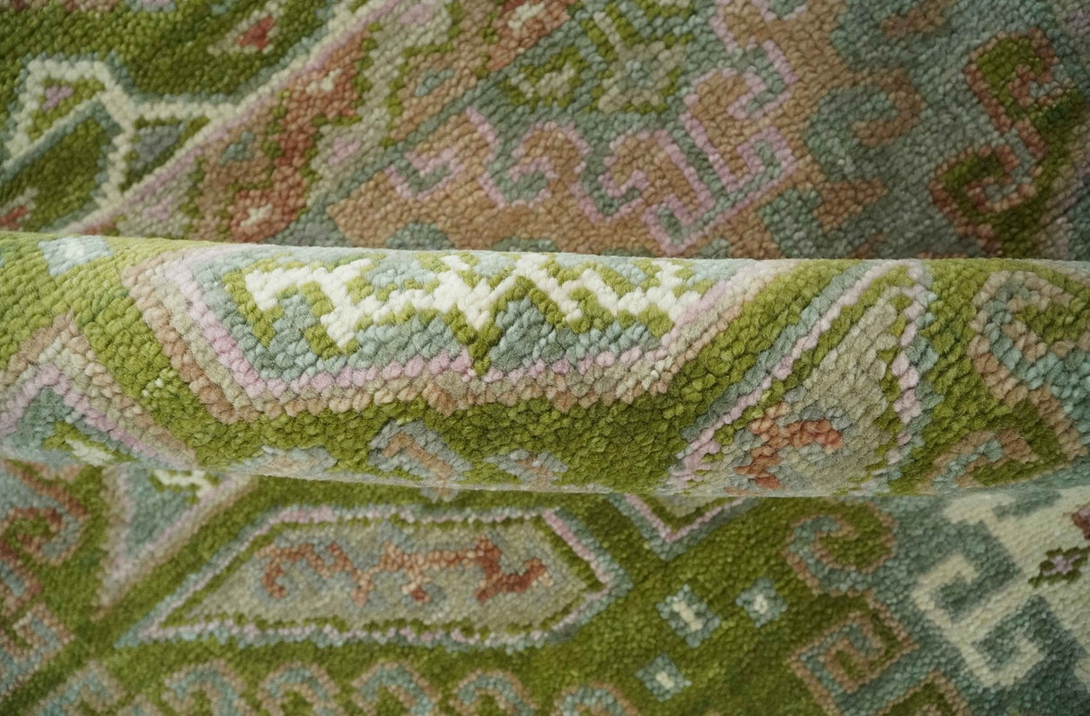 Hand Knotted Green, Ivory and Silver Oriental Traditional 9x12 Wool Area Rug