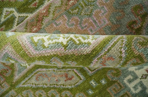 Hand Knotted Green, Ivory and Silver Oriental Traditional 9x12 Wool Area Rug