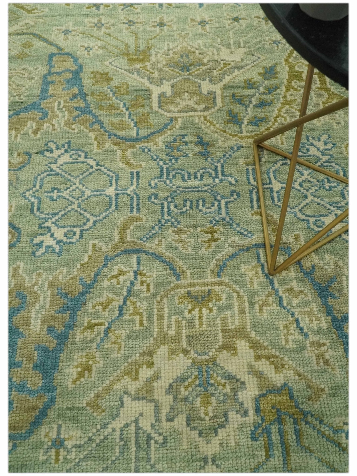 Hand Knotted Green, Olive and Teal Traditional Dragon Oushak Design 8x10 wool rug