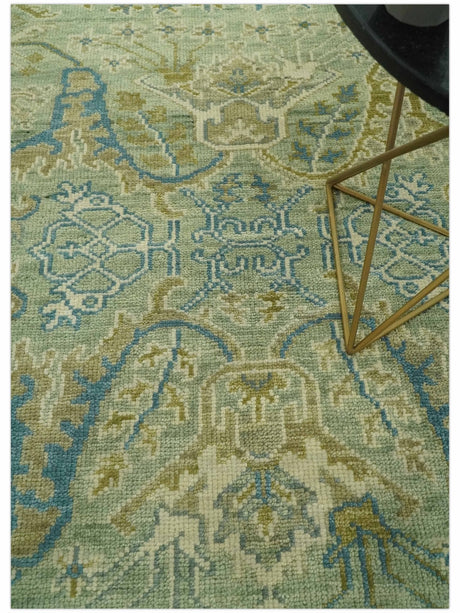 Hand Knotted Green, Olive and Teal Traditional Dragon Oushak Design 8x10 wool rug