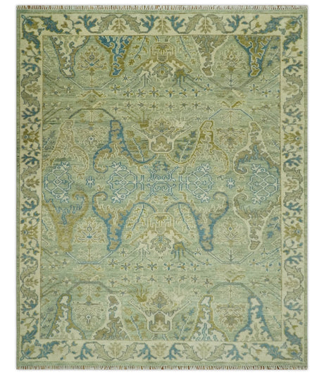 Hand Knotted Green, Olive and Teal Traditional Dragon Oushak Design 8x10 wool rug