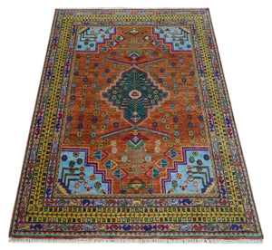 Hand Knotted Green, Rust, Yellow, Pink and Blue Traditional Floral Multi Size Wool Area Rug