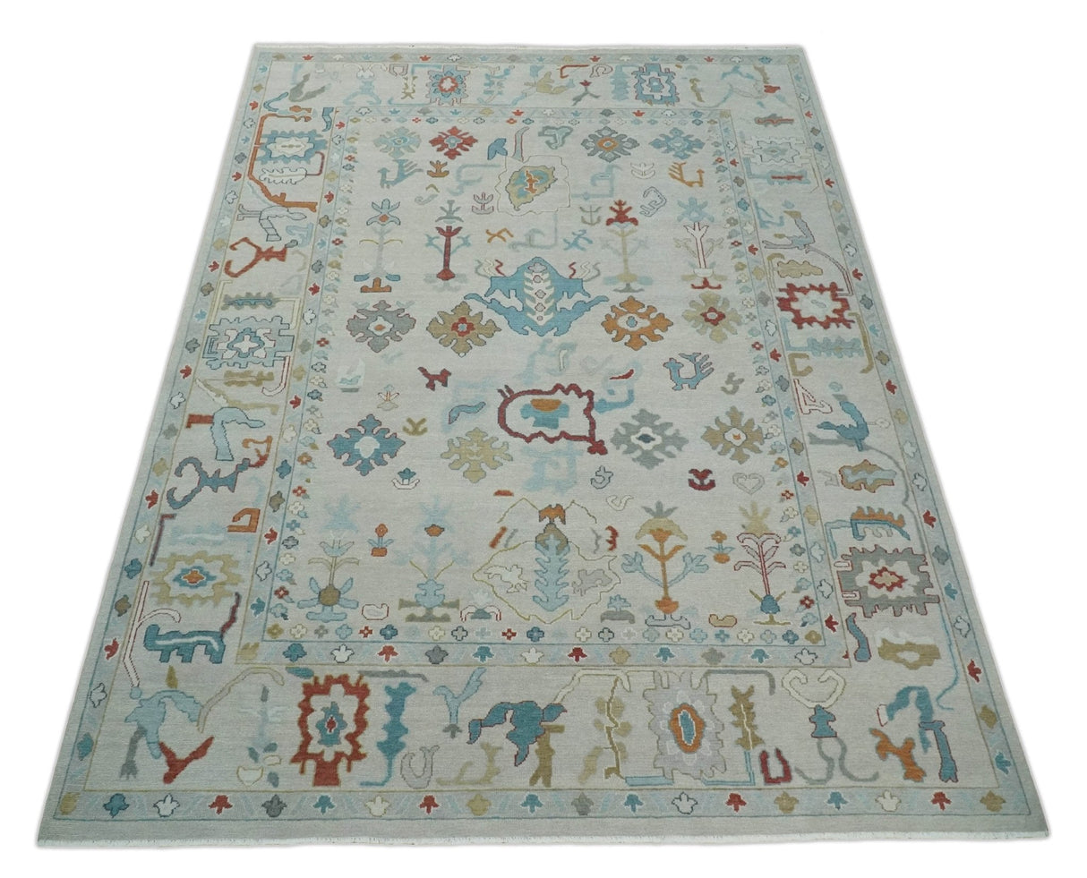 Hand Knotted Ivory Traditional Vintage Style colorful Multi size Oushak Wool Area Rug