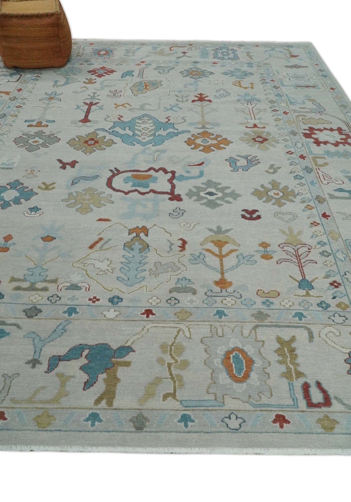Hand Knotted Ivory Traditional Vintage Style colorful Multi size Oushak Wool Area Rug