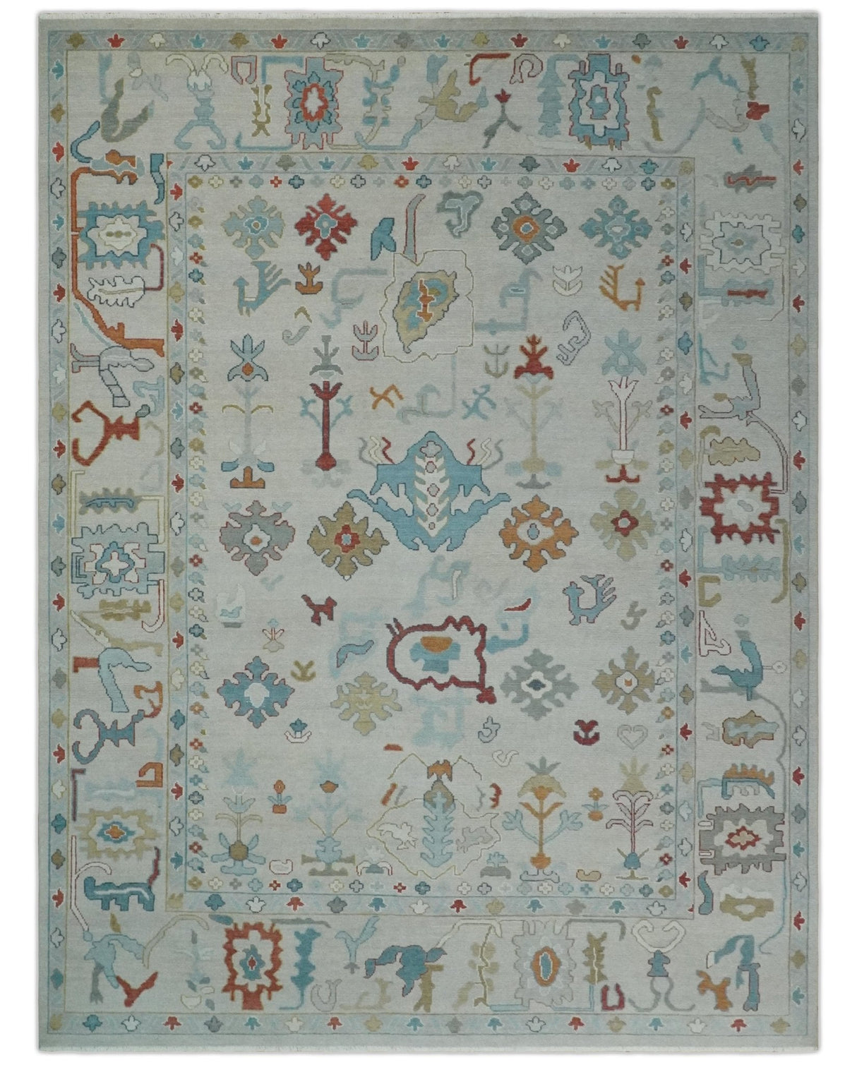 Hand Knotted Ivory Traditional Vintage Style colorful Multi size Oushak Wool Area Rug