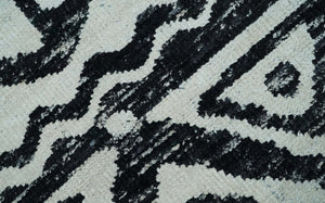 Hand Knotted Ivory and Black Antique Design Contemporary Recycled Silk Area Rug