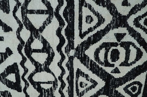 Hand Knotted Ivory and Black Antique Design Contemporary Recycled Silk Area Rug
