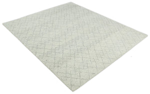 Hand Knotted Ivory and Gray 8x10 and 9x12 Trellis Moroccan Rug Made with Fine Wool | TRDCP647