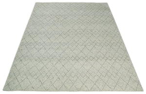Hand Knotted Ivory and Gray 8x10 and 9x12 Trellis Moroccan Rug Made with Fine Wool | TRDCP647