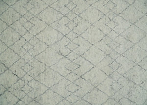Hand Knotted Ivory and Gray 8x10 and 9x12 Trellis Moroccan Rug Made with Fine Wool | TRDCP647