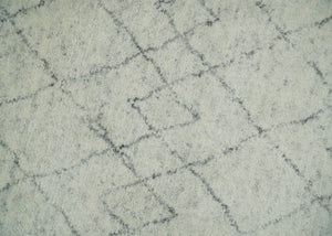 Hand Knotted Ivory and Gray 8x10 and 9x12 Trellis Moroccan Rug Made with Fine Wool | TRDCP647