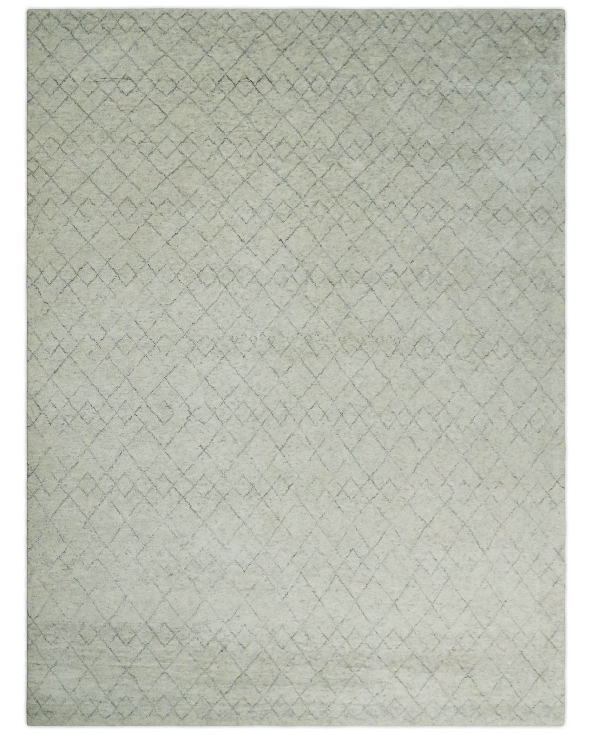 Hand Knotted Ivory and Gray 8x10 and 9x12 Trellis Moroccan Rug Made with Fine Wool | TRDCP647