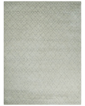 Hand Knotted Ivory and Gray 8x10 and 9x12 Trellis Moroccan Rug Made with Fine Wool | TRDCP647