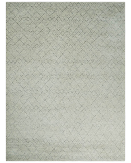Hand Knotted Ivory and Gray 8x10 and 9x12 Trellis Moroccan Rug Made with Fine Wool | TRDCP647